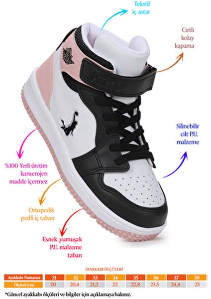 Cırtlı Spor Ayakkabı Erkek Çocuklar İçin Suni Deri Düz Taban 31 Numara