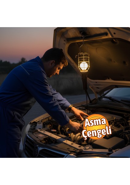 Siyah Plastik Saplı Metal Koruma Kafesli 5 Metre Kablolu E27 Standart Duy Seyyar El Lambası fırsatları