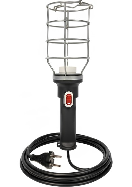 Siyah 25 mt Plastik Saplı Metal Koruma Kafesli Kablolu E27 Standart Duy Seyyar El Lambası fiyatları
