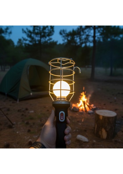 Siyah 25 mt Plastik Saplı Metal Koruma Kafesli Kablolu E27 Standart Duy Seyyar El Lambası modelleri