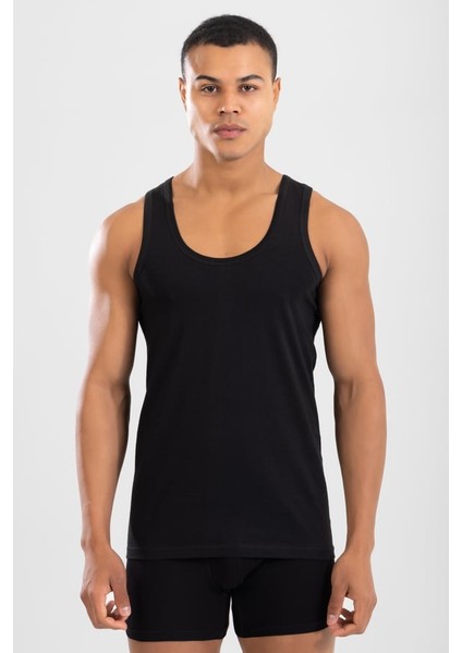 Erkek Pamuklu Klasik Regular Düz Atlet 3'lü Paket Siyah modelleri