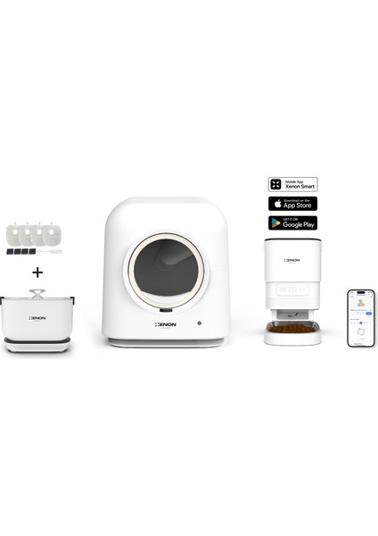 Akıllı Otomatik Kedi Tuvaleti 4lt Çelik Hazneli Mama Kabı Bataryalı Su Pınarı ve Yedek Filtre Pet Seti