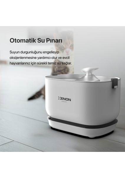 Akıllı Otomatik Kedi Tuvaleti 4lt Çelik Hazneli Mama Kabı Bataryalı Su Pınarı ve Yedek Filtre Pet Seti