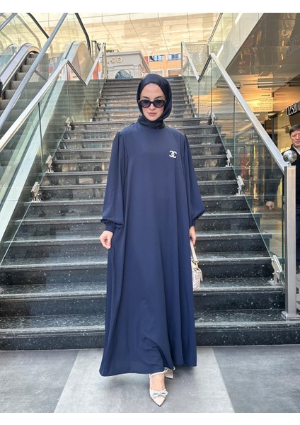 Tesettür Retro Balonkol Elbise Lacivert