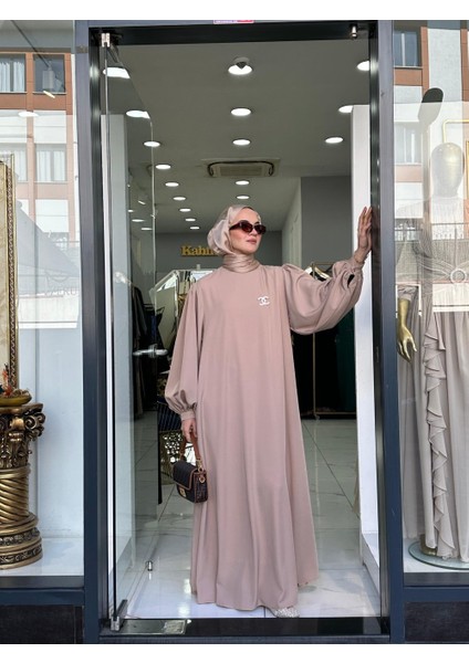 Tesettür Retro Balonkol Elbise Bej fiyatları