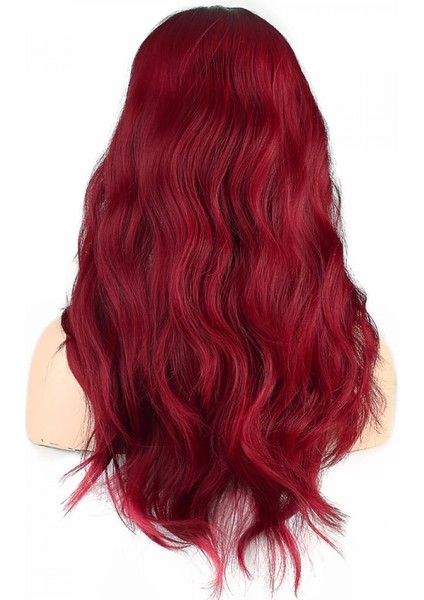 Dalgalı Perçemli Fiber Sentetik Orta Boy Peruk - Kızıl indirimleri