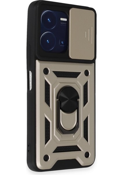 Vivo Y35 Kamera Sürgülü Tam Koruma Sert Silikon Kapak Ryc/ Pars Yüzüklü