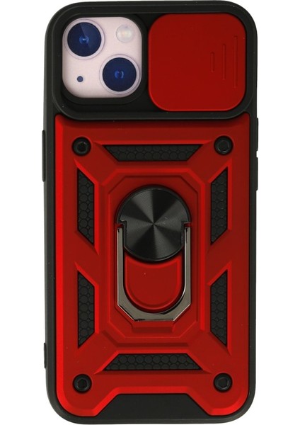 iPhone 15 Kamera Sürgülü Tam Koruma Sert Silikon Kapak Ryc/ Pars Yüzüklü