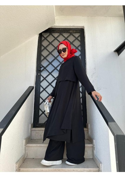 Tesettür Asimetrik Tunik Pantolon Takım Siyah fiyatları