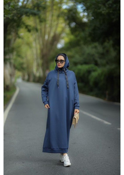 Tesettür Kapüşonlu Scuba Elbise Lacivert fiyatları