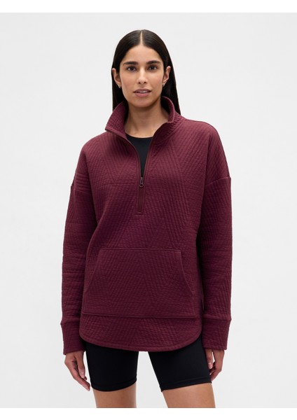 Kadın Bordo Gapfit Quilted Jacquard Pullover Spor Üst