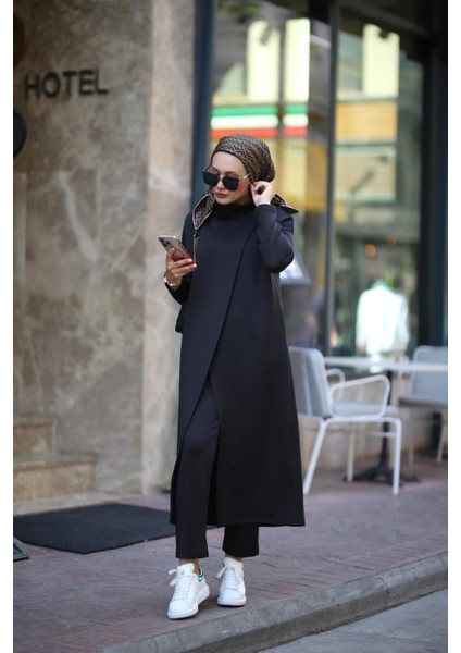 Tesettür Boğazlı Tunik Pantolon Takım Siyah