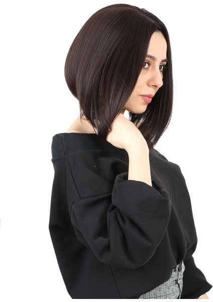 Kahkülsüz Düz Kısa Fiber Sentetik Peruk - Koyu Kahve fırsatları
