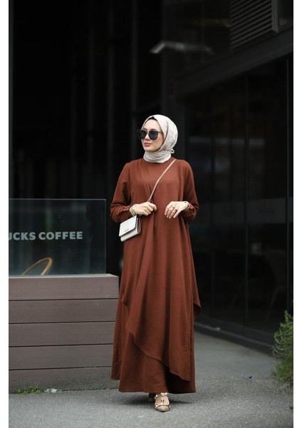 Tesettür Ayrobin Hera Elbise Kahverengi fiyatları