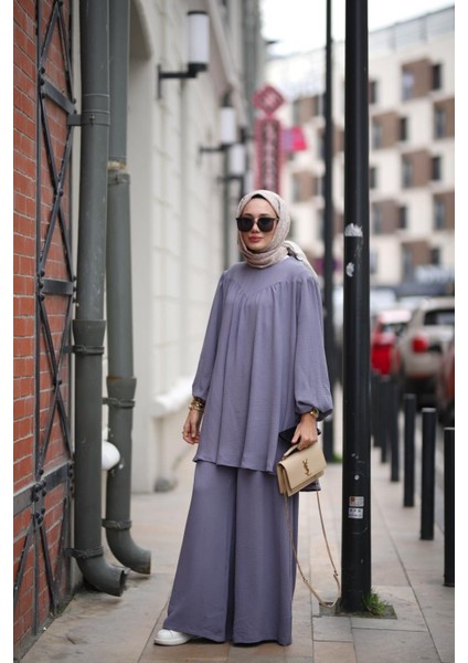 Tesettür Şeker Tunik Pantolon Takım Gri