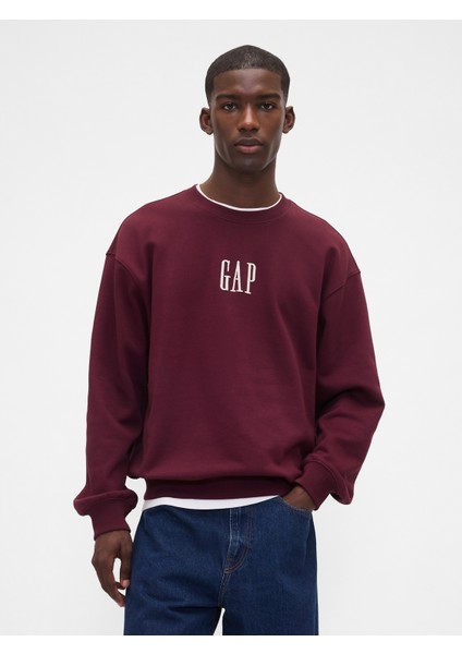 Erkek Bordo Heavyweight Oversized Gap Logo Bisiklet Yaka Sweatshirt