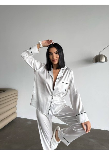 Biyeli Klasik Saten Pijama Takımı fırsatları