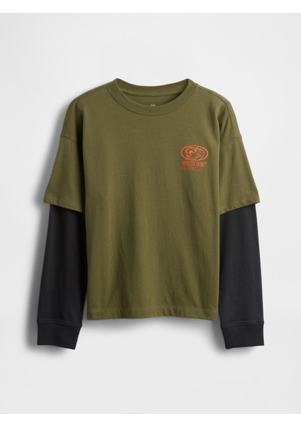 Erkek Çocuk Yeşil 2-In-1 Graphic Baskılı T-Shirt