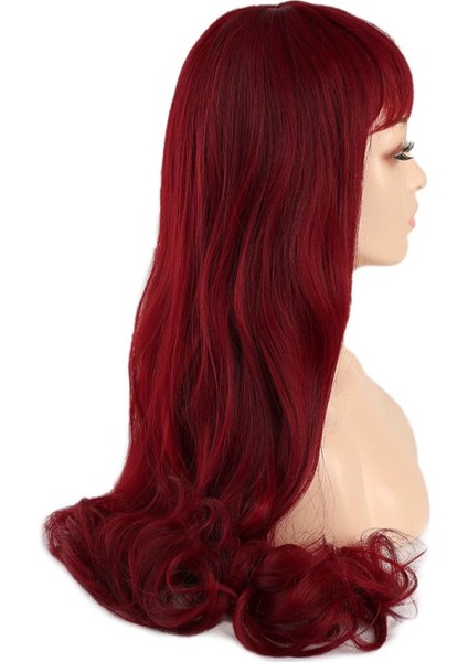 Kahküllü Uzun Dalgalı Fiber Sentetik Peruk - Kızıl modelleri