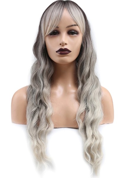 Perçemli Uzun Su Dalgası Fiber Sentetik Peruk- Ombre ve Röfleli