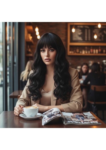 Dalgalı Perçemli Uzun Fiber Sentetik Peruk - Kahverengi