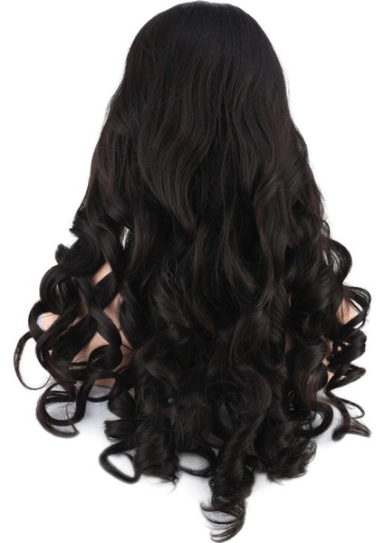 Dalgalı Perçemli Uzun Fiber Sentetik Peruk - Kahverengi indirimleri