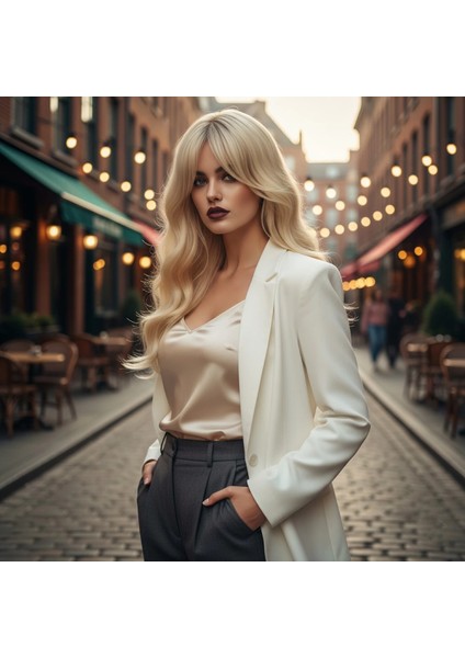 Dalgalı Perçemli Fiber Sentetik Orta Boy Peruk - Platin