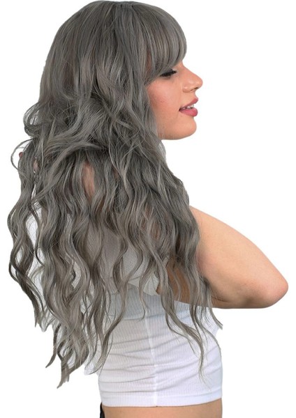 Perçemli Uzun Su Dalgası Fiber Sentetik Peruk- Koyu Gri fırsatları