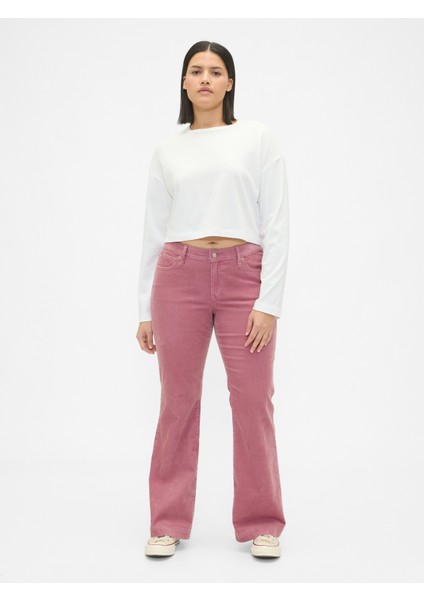 Kadın Pembe Low Rise Kadife Long & Lean Jean Pantolon fırsatları