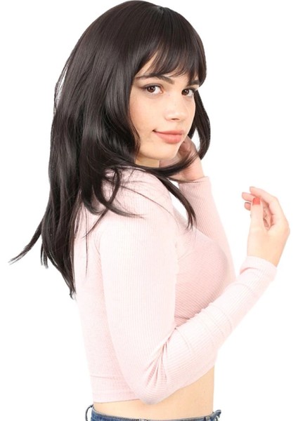 Düz Perçemli Orta Boy Fiber Sentetik Peruk - Kahverengi fiyatları