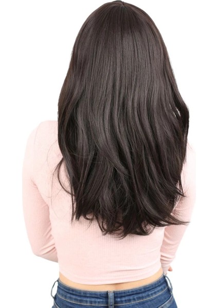 Düz Perçemli Orta Boy Fiber Sentetik Peruk - Kahverengi fırsatları