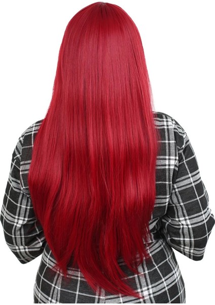 Fiber Sentetik Uzun Düz Kahküllü Peruk - Kızıl indirimleri