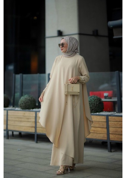 Tesettür Ayrobin Hera Elbise Bej