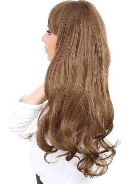 Kahküllü Uzun Dalgalı Fiber Sentetik Peruk - Kumral fırsatları