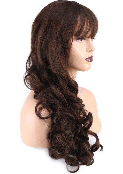 Dalgalı Perçemli Uzun Fiber Sentetik Peruk - Koyu Kahve modelleri