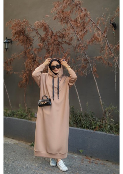 Tesettür Kapüşonlu Scuba Elbise Vizon fiyatları