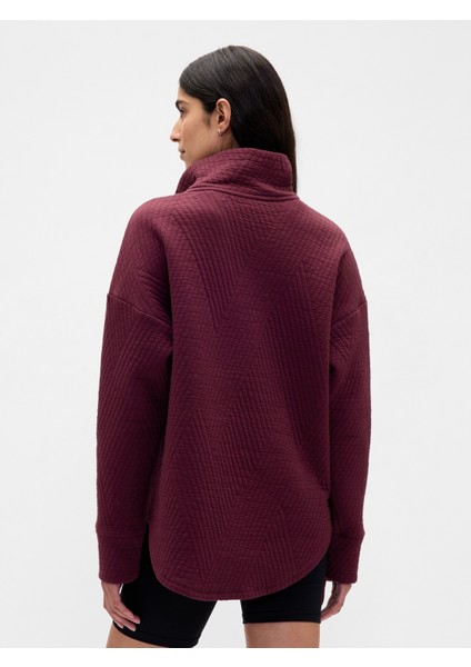 Kadın Bordo Gapfit Quilted Jacquard Pullover Spor Üst fırsatları