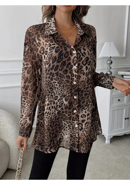 Kadın Uzun Kollu Yakalı Önden Düğmeli Şifon Gömlek