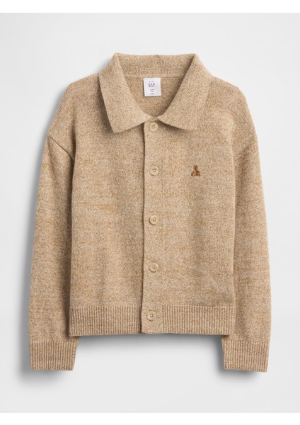 Erkek Bebek Krem Yaka Detaylı Düğmeli Ön Süveter