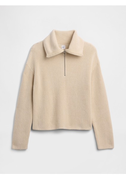 Kadın Krem Relaxed Çeyrek Fermuarlı Kazak fiyatları