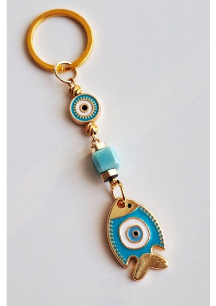 Hediyelik Nazar Boncuklu Turkuaz Şans Balık Anahtarlık 10 cm fırsatları
