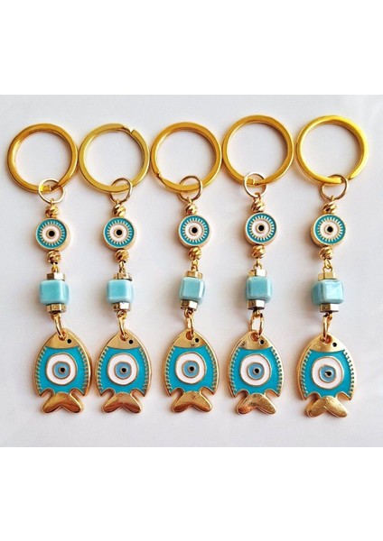 Hediyelik Nazar Boncuklu Turkuaz Şans Balık Anahtarlık 10 cm indirimleri