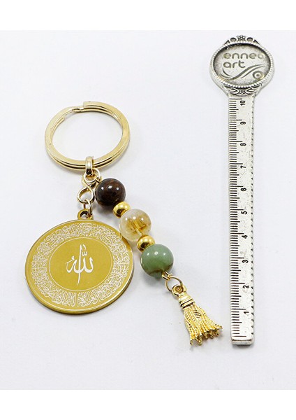 Çelik Çift Taraflı Ayetel Kürsi Felak Nas Ihlas Anahtarlık, Doğal Taş Kaplan Gözü, Sitrin, Aventurin fiyatları