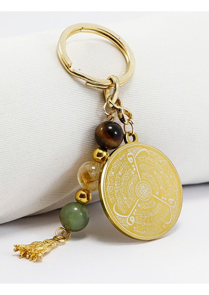 Çelik Çift Taraflı Ayetel Kürsi Felak Nas Ihlas Anahtarlık, Doğal Taş Kaplan Gözü, Sitrin, Aventurin fırsatları