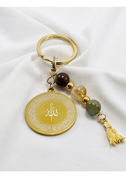 Çelik Çift Taraflı Ayetel Kürsi Felak Nas Ihlas Anahtarlık, Doğal Taş Kaplan Gözü, Sitrin, Aventurin indirimleri