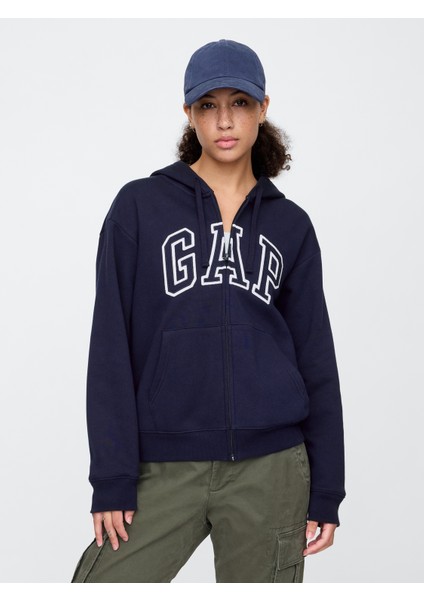 Kadın Lacivert Gap Logo Fleece Fermuarlı Sweatshirt