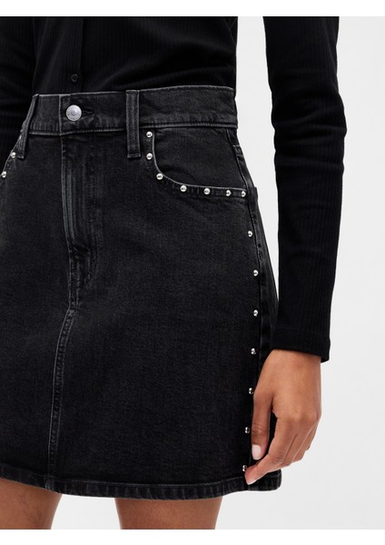 Kadın Siyah High Rise Denim Mini Etek modelleri