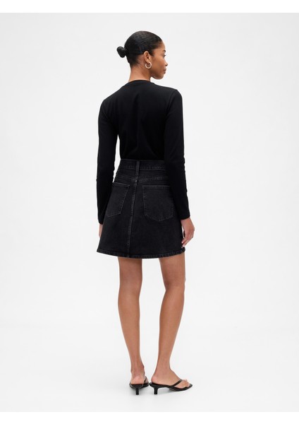 Kadın Siyah High Rise Denim Mini Etek indirimleri