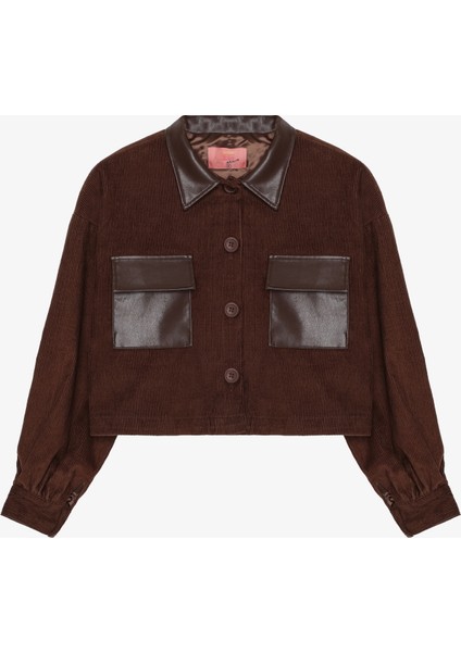 Deri Garnili Kadife Ceket Kahverengi
