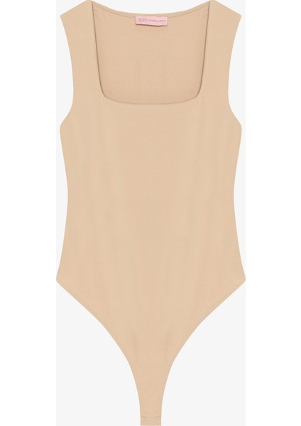 Kare Yaka Basic Bodysuit Bej